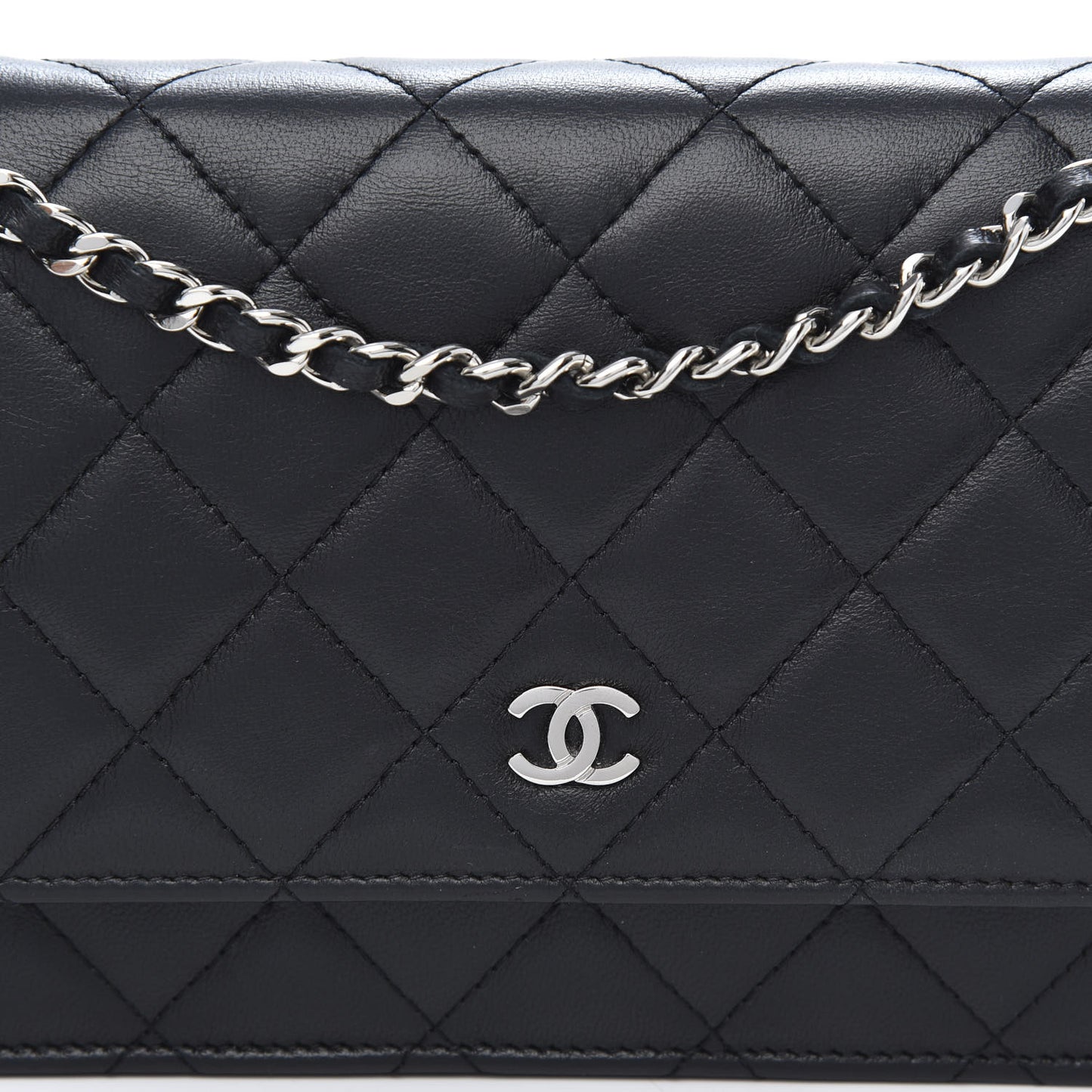 Lambskin Quilted Wallet On Chain WOC Black
