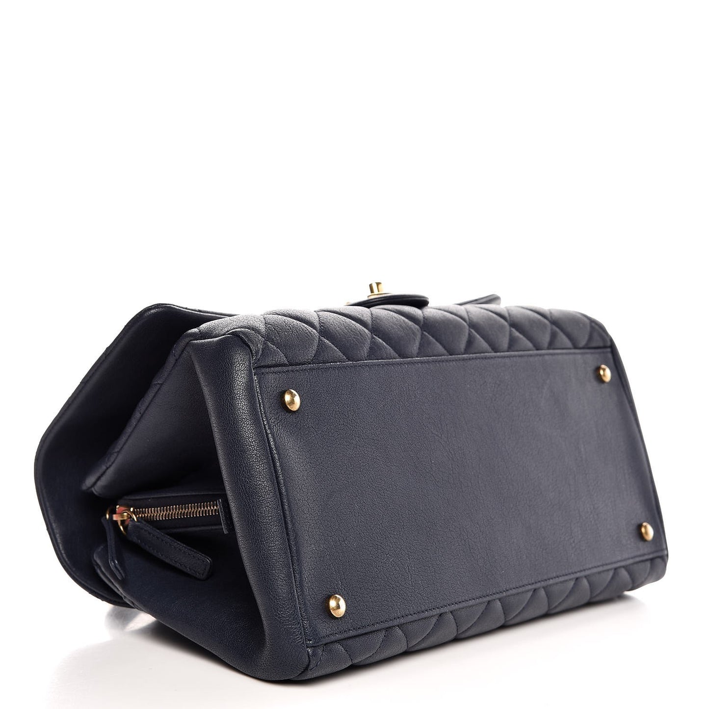 Shiny Sheepskin Quilted Large Trapezio Flap Navy