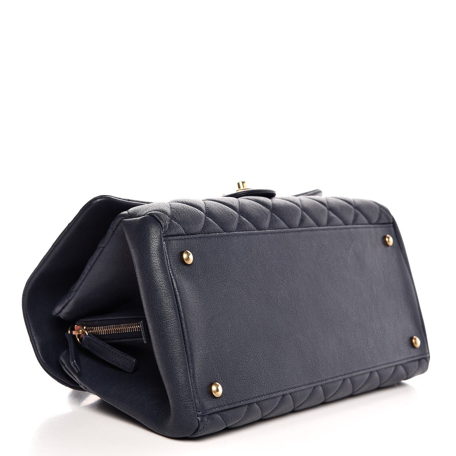 Chanel Shiny Sheepskin Quilted Large Trapezio Flap Navy 4 of 8
