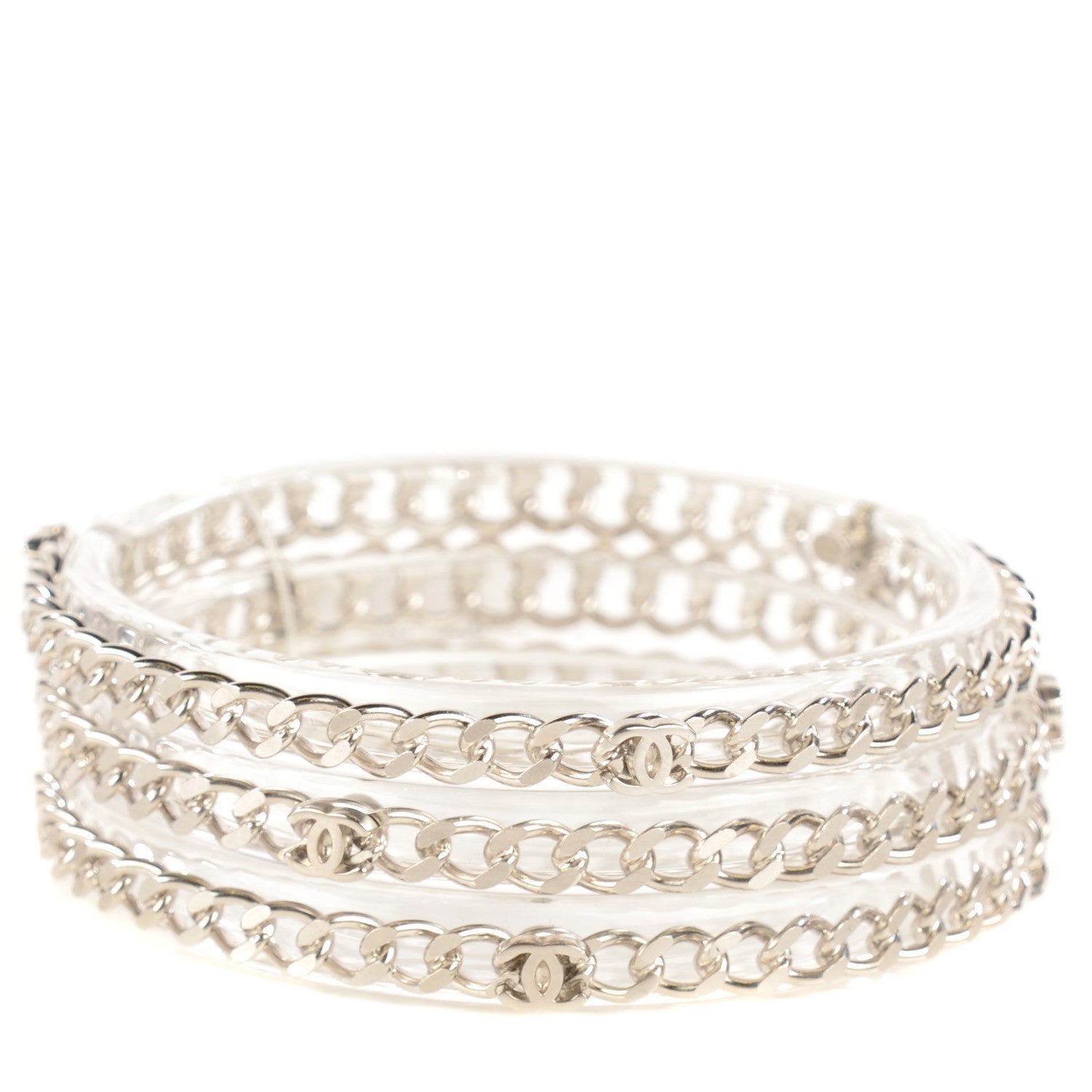 Chanel Translucent Resin Chain CC Bracelet Set of 3 Silver 1 of 7