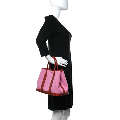 Hermes Toile Militaire Vache Country Garden Party Tote 30 Bubblegum Rouge Duchesse 2 of 11