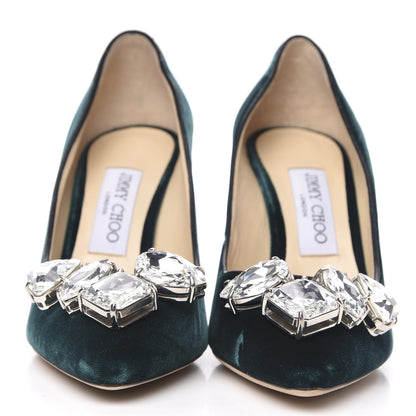 Jimmy Choo Velvet Crystal Embellished Marvel 85 Pumps 37 Bottle Green 2 of 9