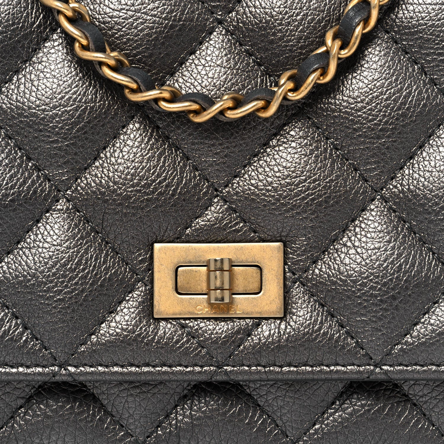 Chanel Metallic Calfskin Quilted Reissue Wallet On Chain WOC Charcoal 8 of 14