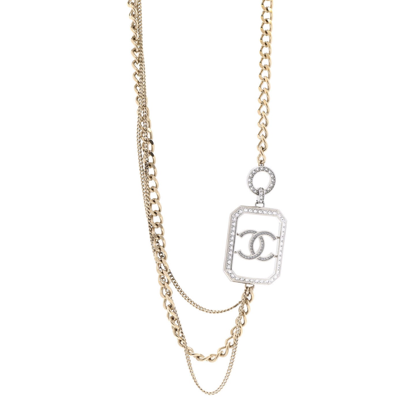 Crystal Chain CC Multi Strand Necklace Gold Silver