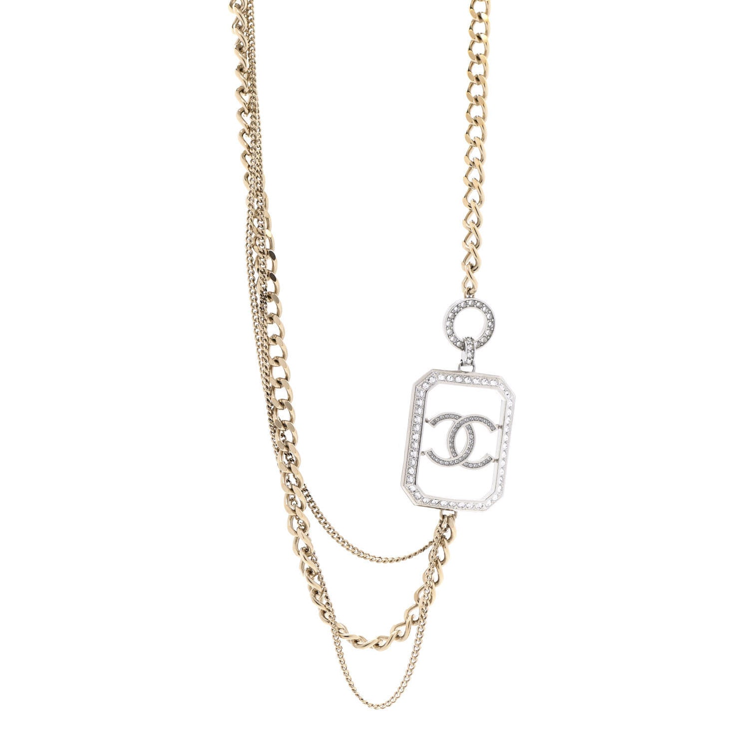 Chanel Crystal Chain CC Multi Strand Necklace Gold Silver 1 of 7