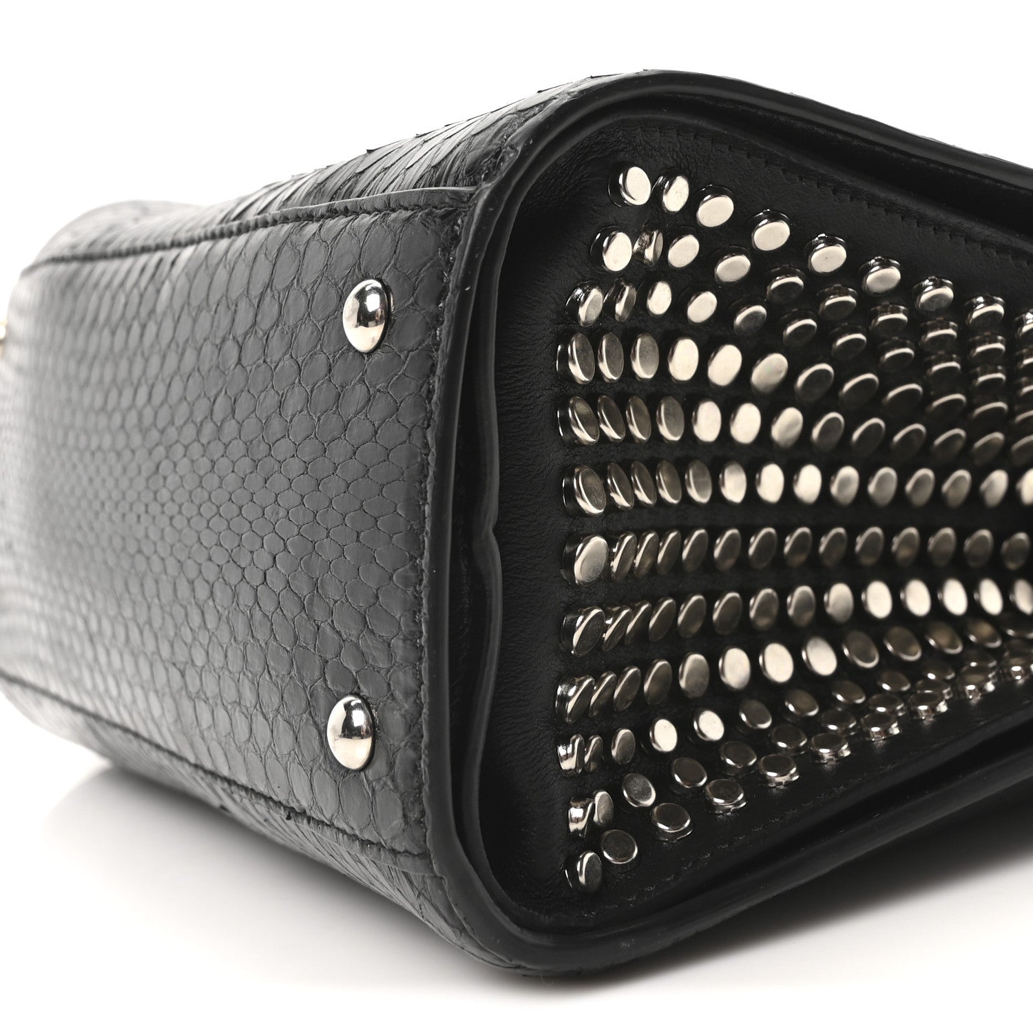 Salvatore Ferragamo Snakeskin Studded Thalia Top Handle Black