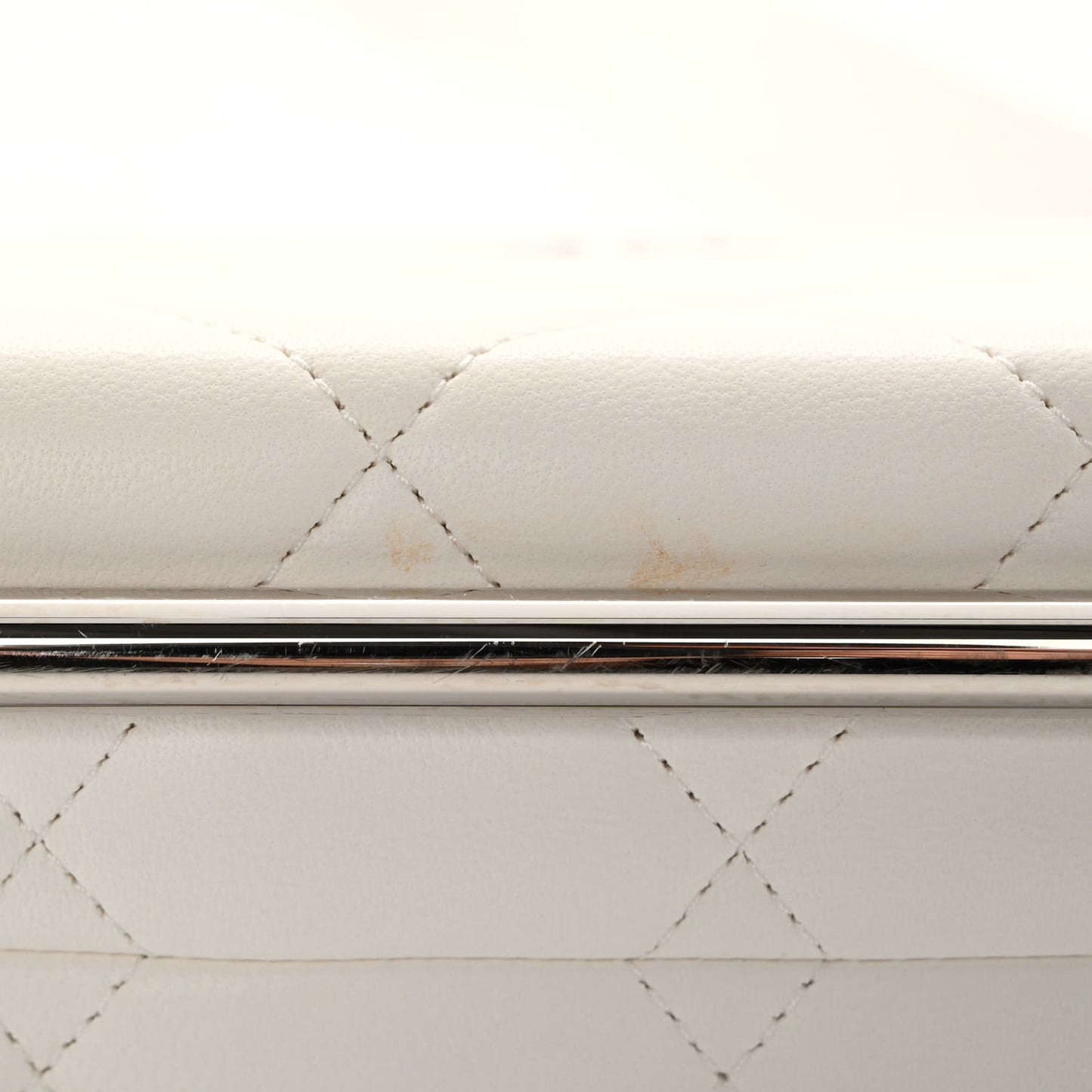 Quilted Lambskin Metal Bar Clutch Bag White