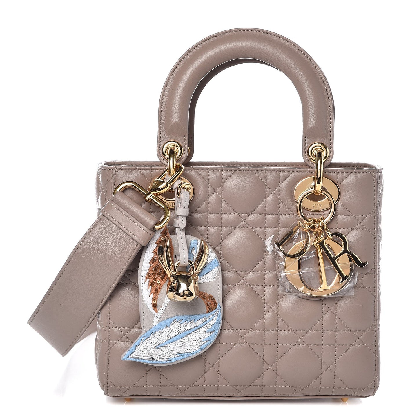 Lambskin Cannage Small Jeweled Swan Lady Dior Taupe