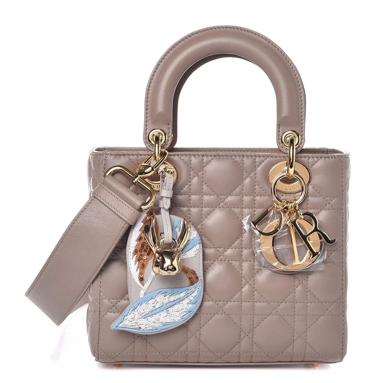 Christian Dior Lambskin Cannage Small Jeweled Swan Lady Dior Taupe 1 of 9