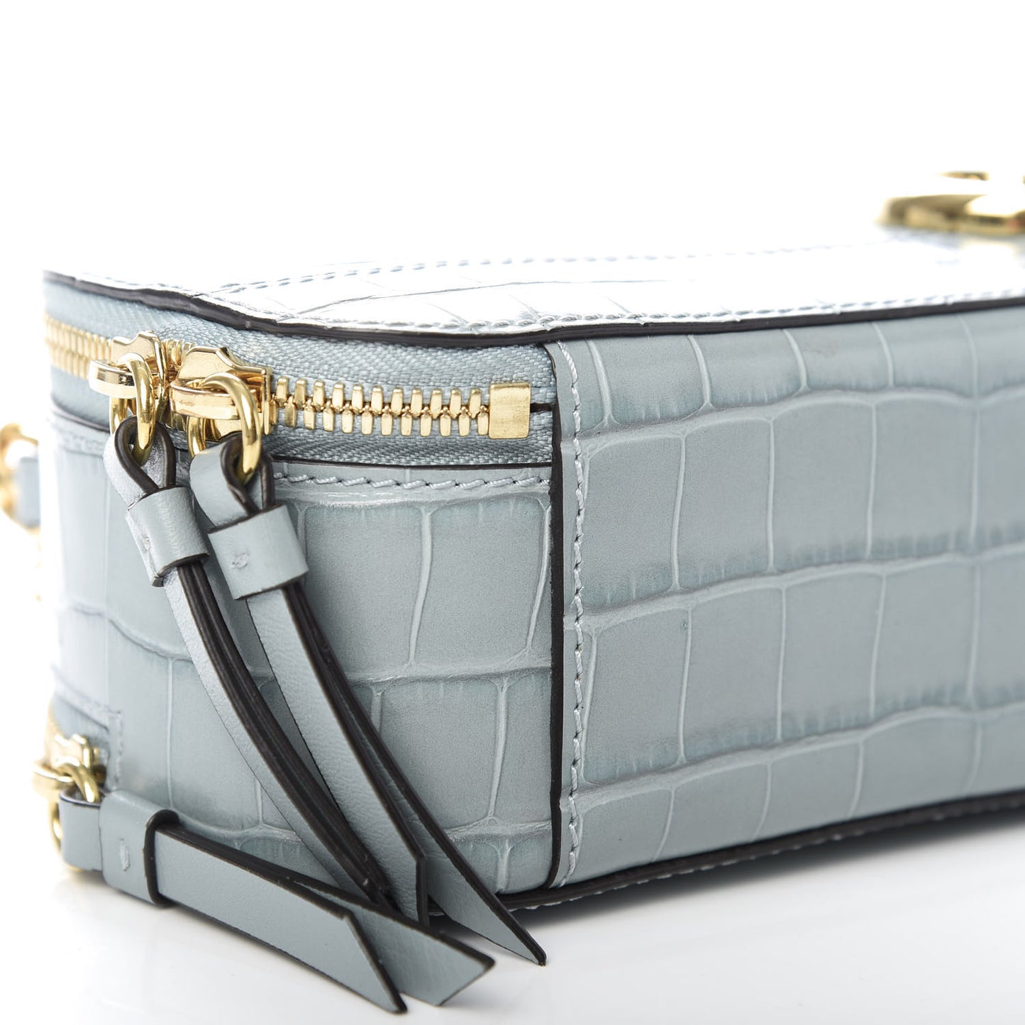 Calfskin Crocodile Embossed Mini C Vanity Bag Faded Blue