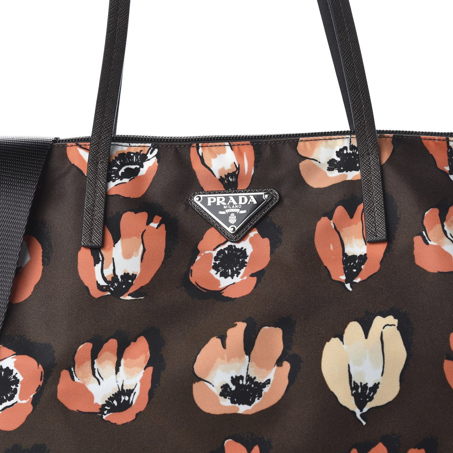 Nylon Tessuto Stampato Saffiano Floral Print Tote Cacao
