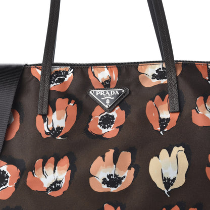 Prada Nylon Tessuto Stampato Saffiano Floral Print Tote Cacao 9 of 9