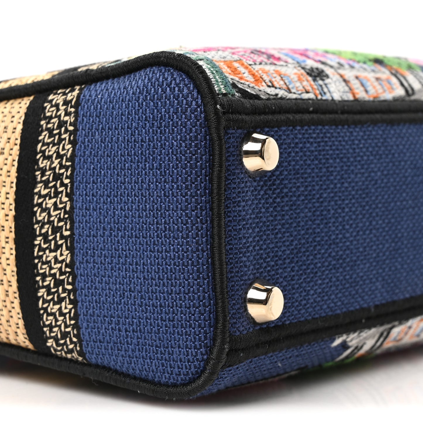Raffia Embroidered Souvenir Paris Small Lady D-Lite Blue Multicolor