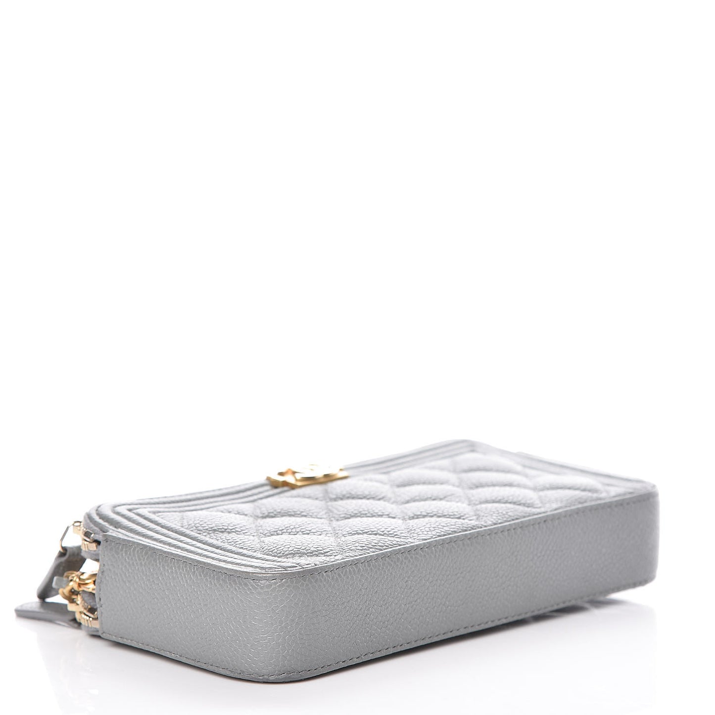 Caviar Quilted Small Boy Clutch With Chain Grey
