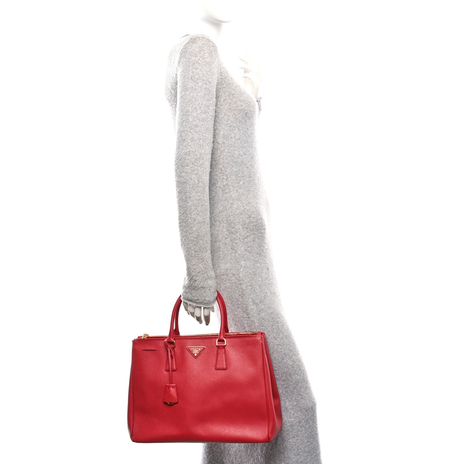 Prada Saffiano Lux Large Double Zip Tote Fuoco 2 of 9