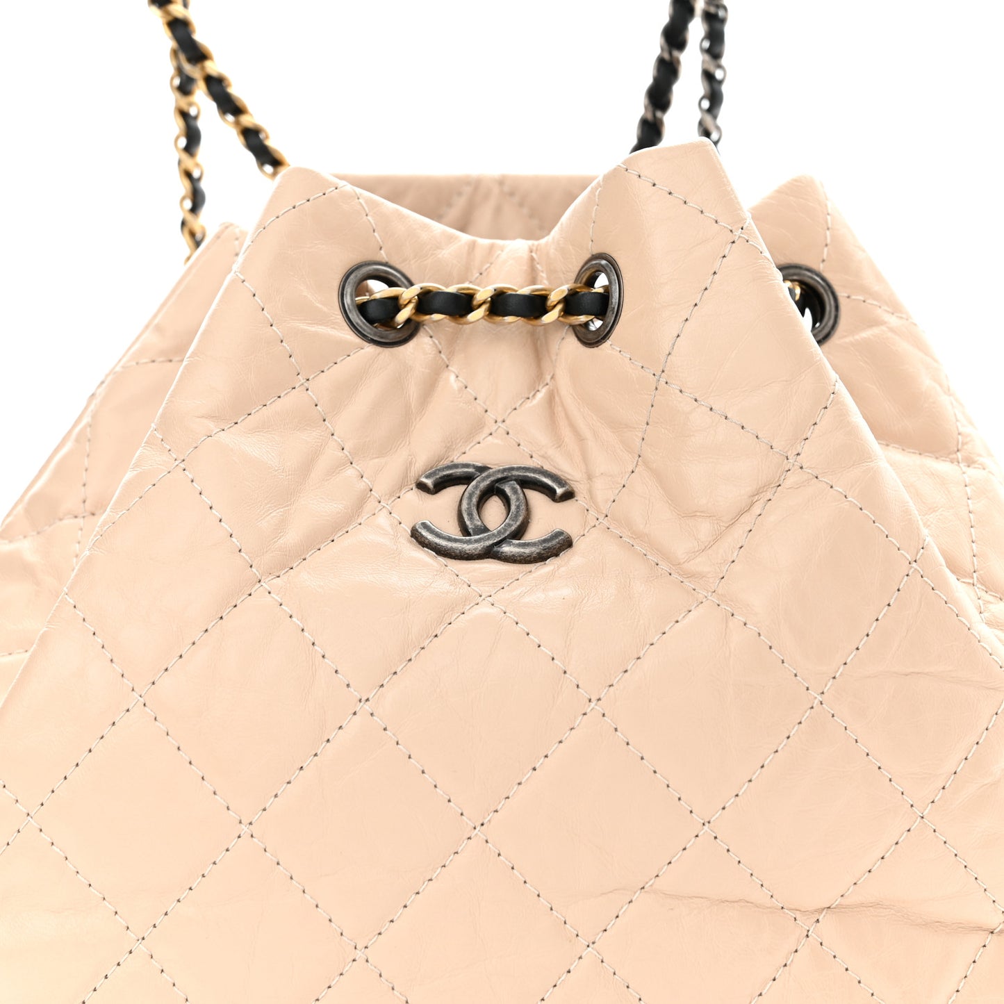 Aged Calfskin Quilted Gabrielle Backpack Beige Black