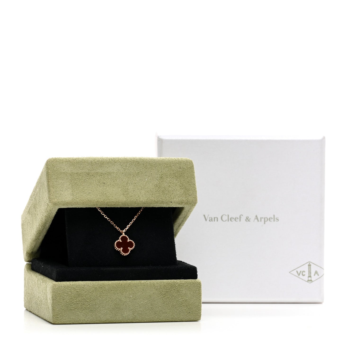 18K Rose Gold Carnelian Sweet Alhambra Pendant Necklace