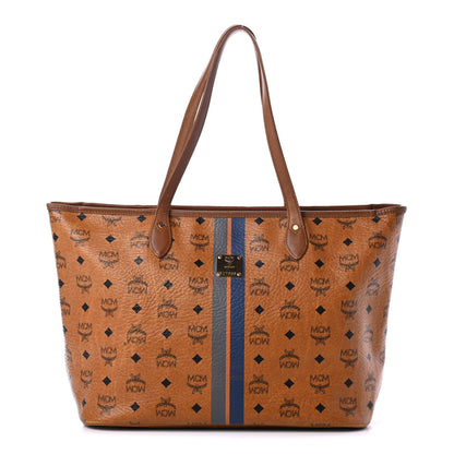 MCM Visetos Striped Shopper Tote Cognac 1 of 4