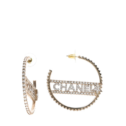 Chanel Crystal Logo Hoop Earrings Gold 1 of 5