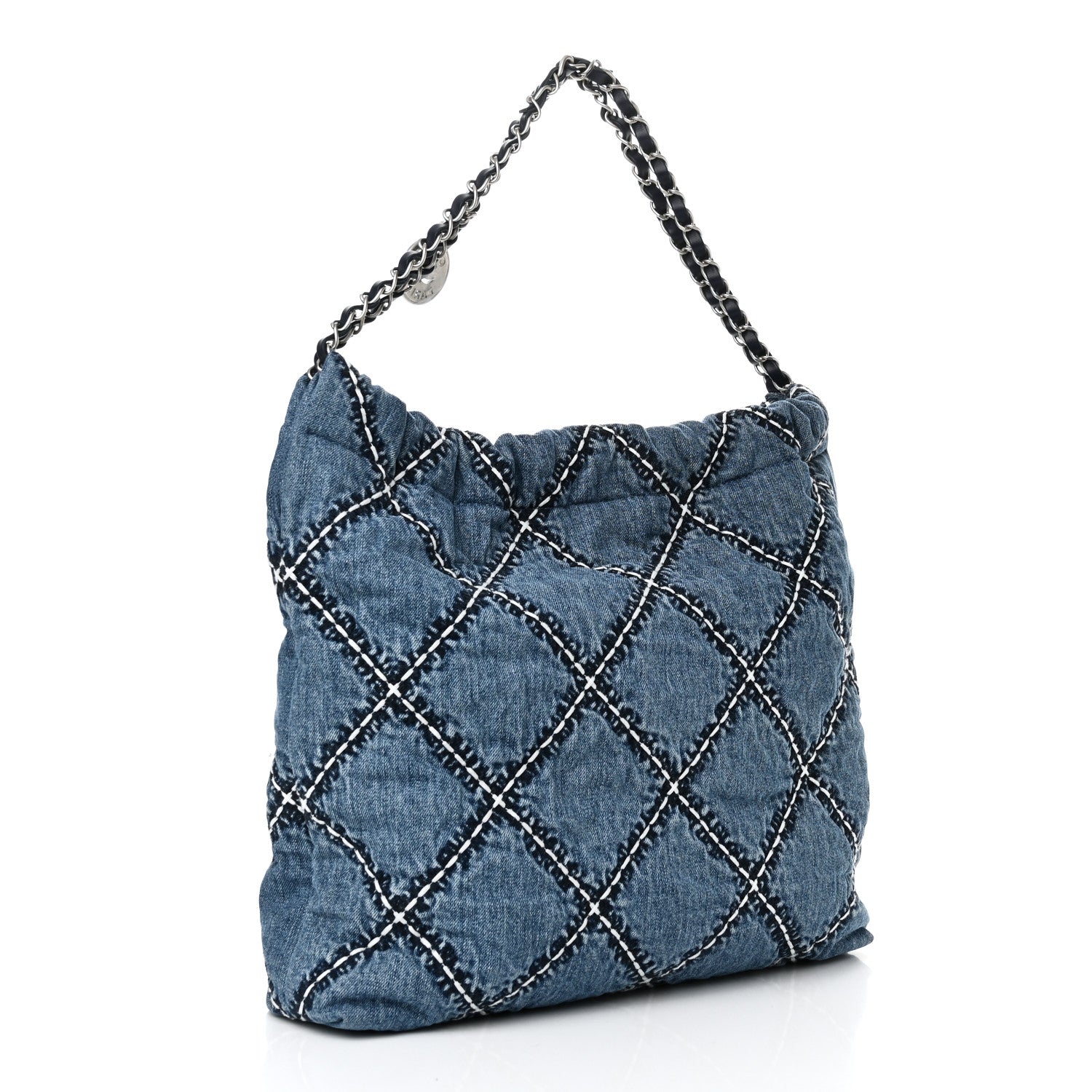 Chanel Denim Quilted Stitched Small Chanel 22 Blue 4 of 11