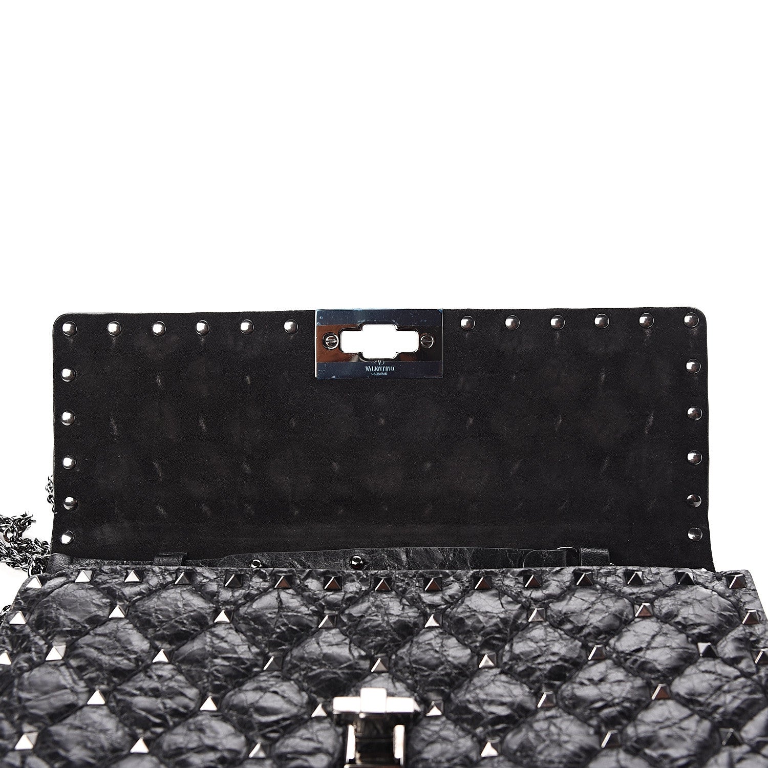 Valentino Garavani Craquele Nappa Rockstud Spike Wallet on Chain Black 6 of 9