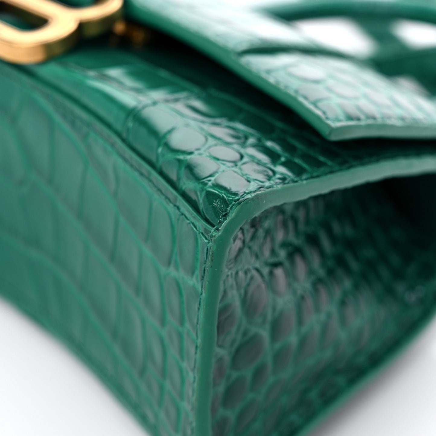Shiny Calfskin Crocodile Embossed Hourglass Top Handle Bag XS Jade