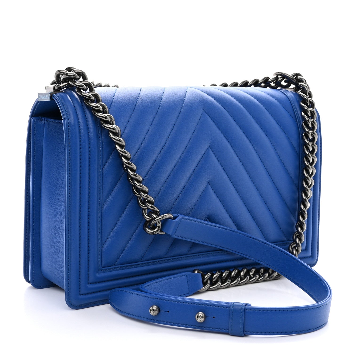 Chanel Lambskin Chevron Quilted New Medium Boy Flap Bright Blue 3 of 12