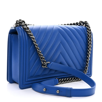 Chanel Lambskin Chevron Quilted New Medium Boy Flap Bright Blue 3 of 12