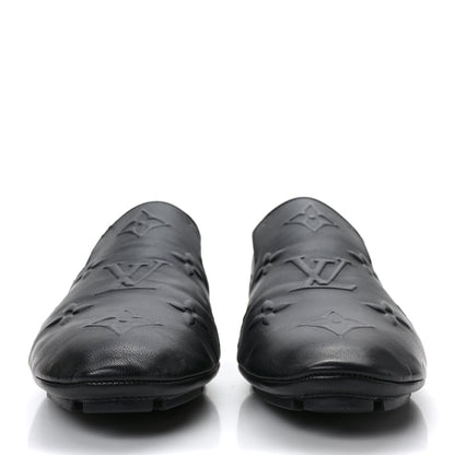 Louis Vuitton Calfskin Embossed Maxi Monogram Driver Open Back Moccasins 9.5 Black 2 of 8