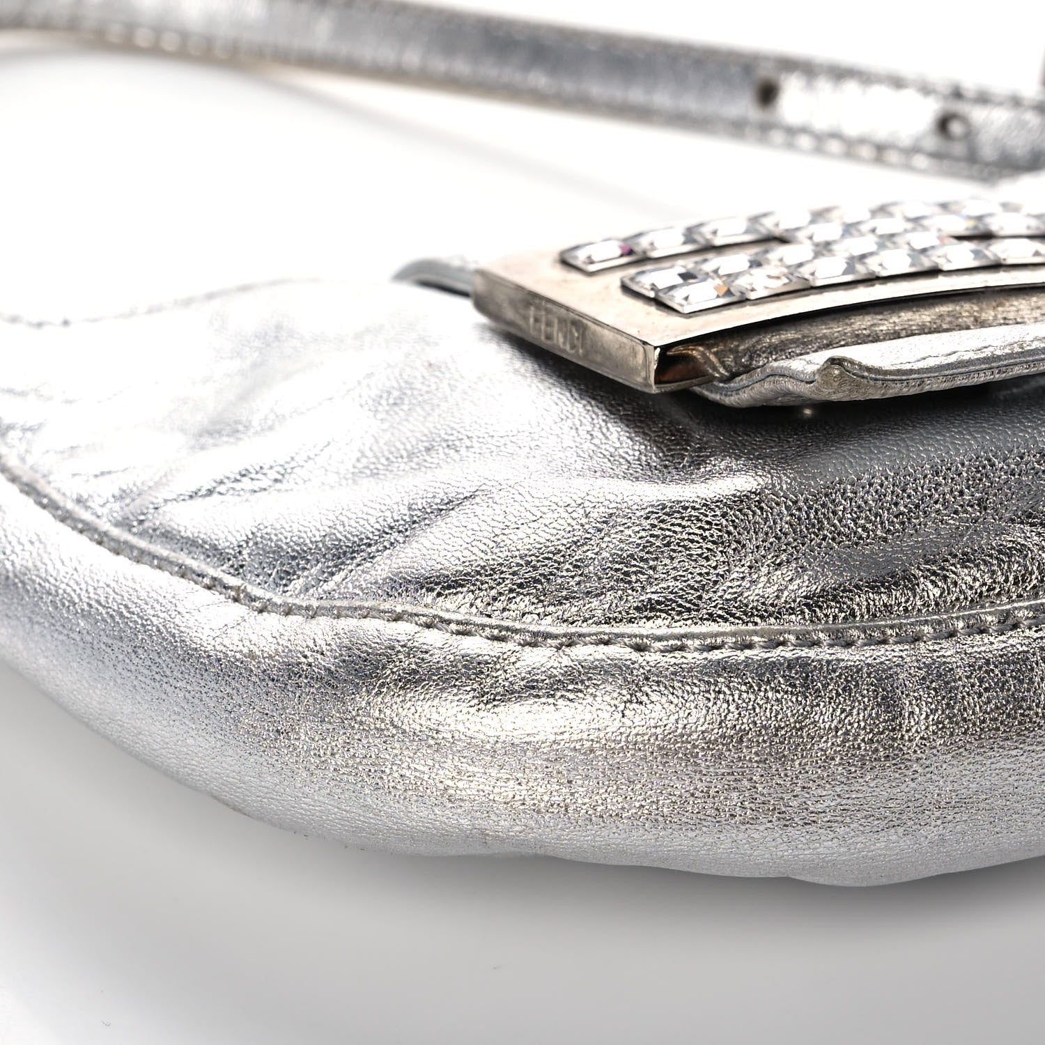 Fendi Metallic Calfskin Crystal Mini Half Moon Baguette Silver 9 of 11