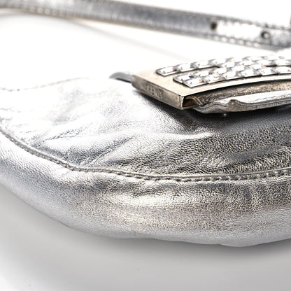 Fendi Metallic Calfskin Crystal Mini Half Moon Baguette Silver 9 of 11