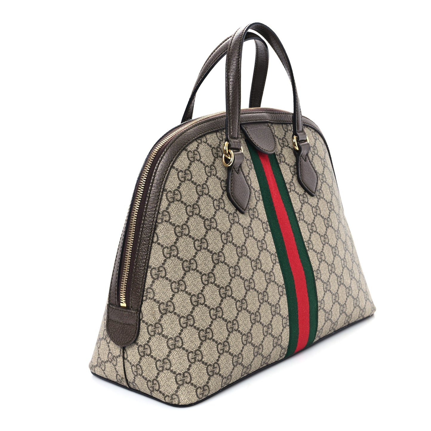 GG Supreme Monogram Web Medium Ophidia Top Handle Dome Bag Brown