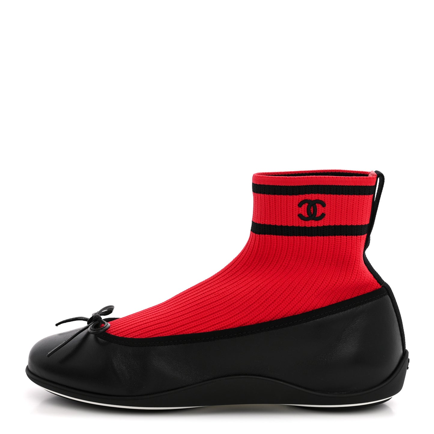 Lambskin Knit CC Ballerina Sneakers 37.5 Black Red