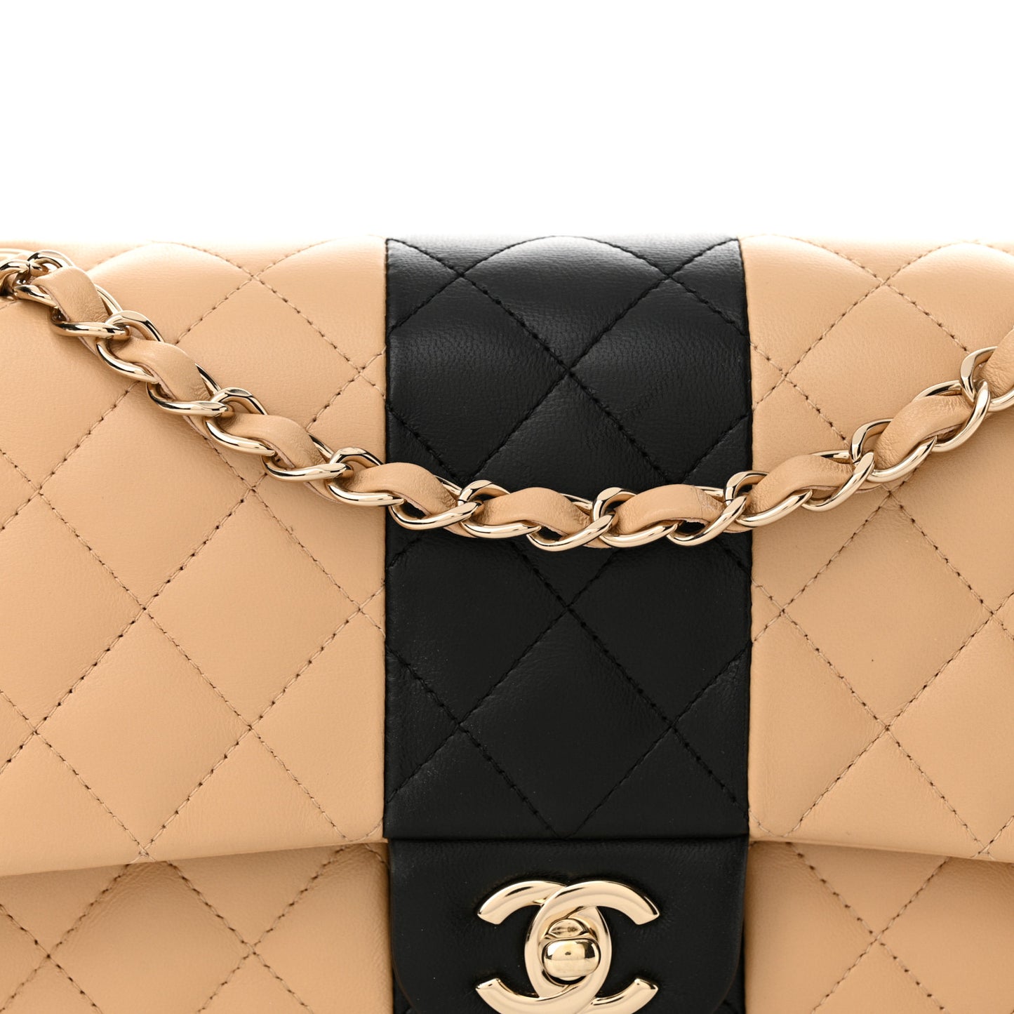 Lambskin Quilted Medium Double Flap Beige Black