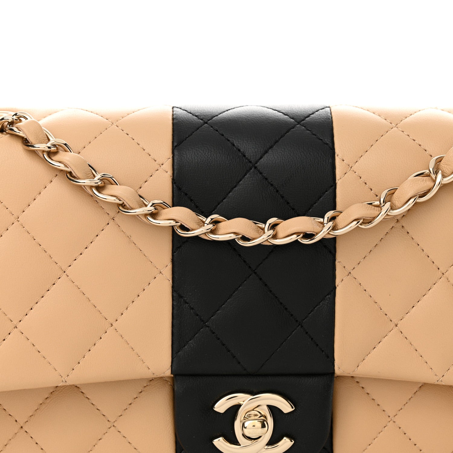 Chanel Lambskin Quilted Medium Double Flap Beige Black 8 of 12