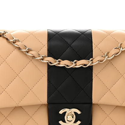 Chanel Lambskin Quilted Medium Double Flap Beige Black 8 of 12