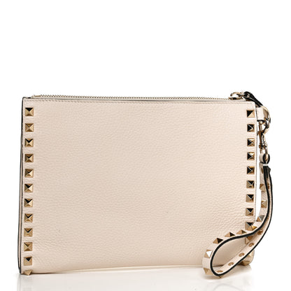Valentino Garavani Pebbled Calfskin Rockstud Wristlet Clutch White 3 of 11