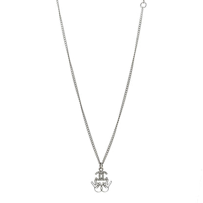 Chanel Crystal CC Peace Sign Emoji Necklace Silver 1 of 5