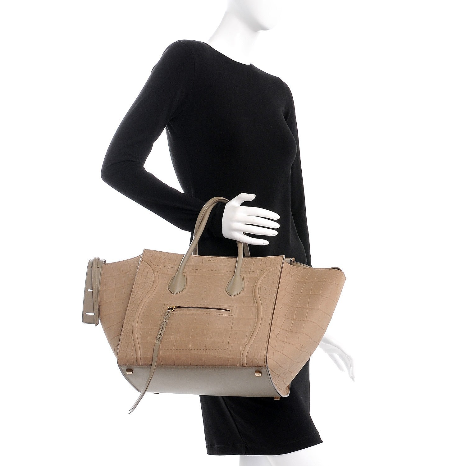 Celine Crocodile Embossed Nubuck Medium Phantom Luggage Beige 2 of 10