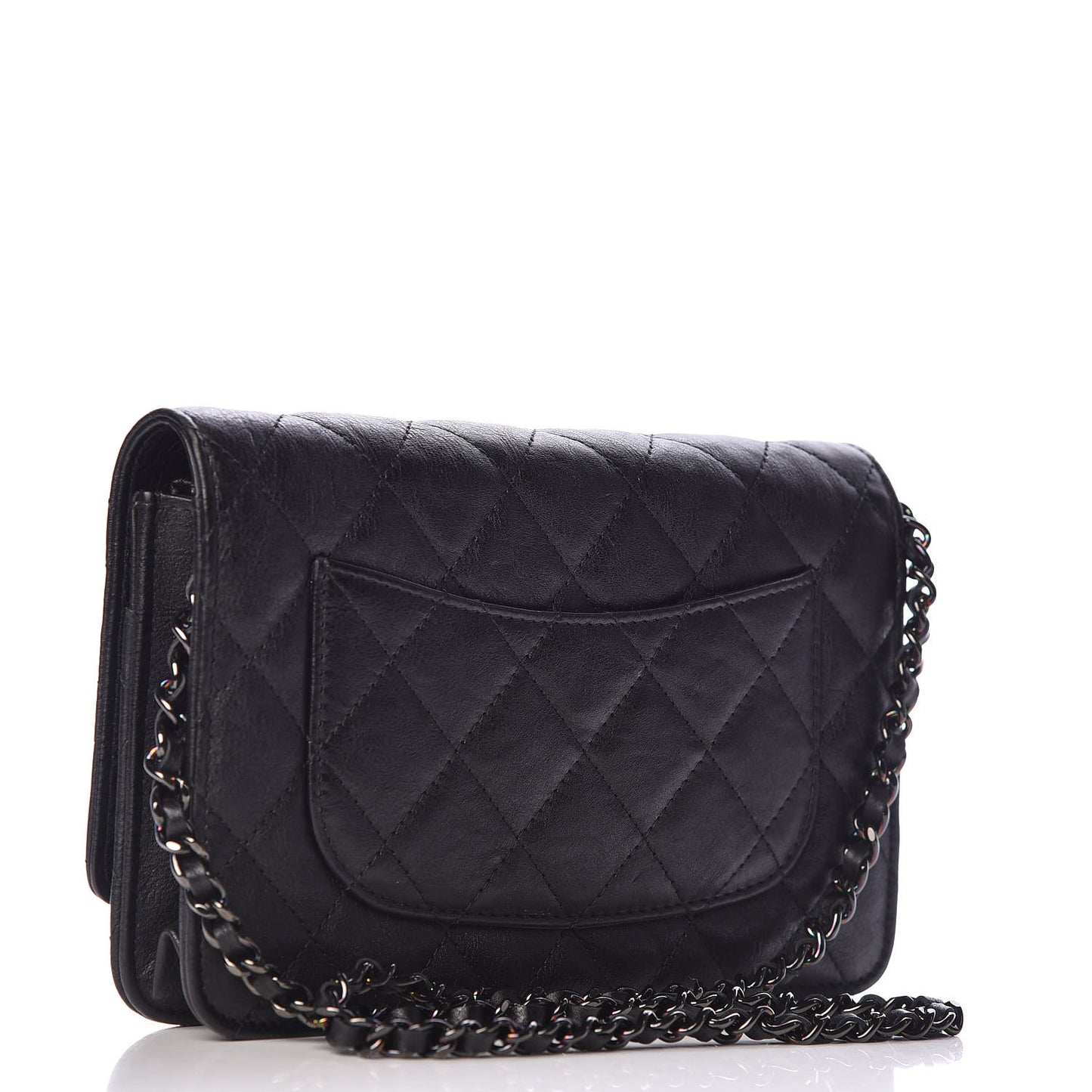 Crumpled Calfskin Quilted Wallet On Chain WOC So Black