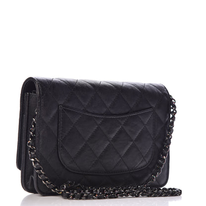 Chanel Crumpled Calfskin Quilted Wallet On Chain WOC So Black 3 of 11