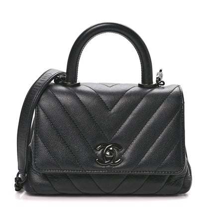 Chanel Caviar Chevron Quilted Extra Mini Coco Handle Flap So Black 1 of 10