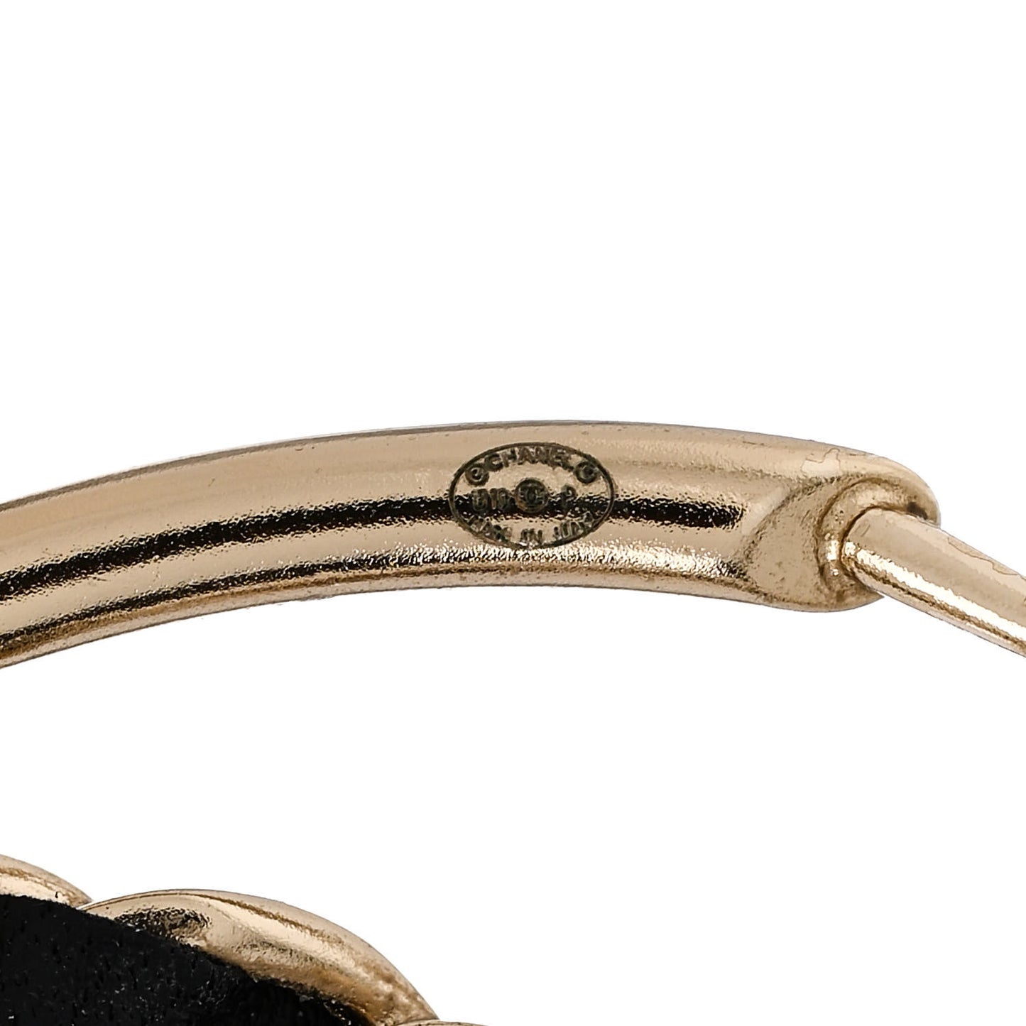 Lambskin CC Chain Hoop Earrings Black Gold