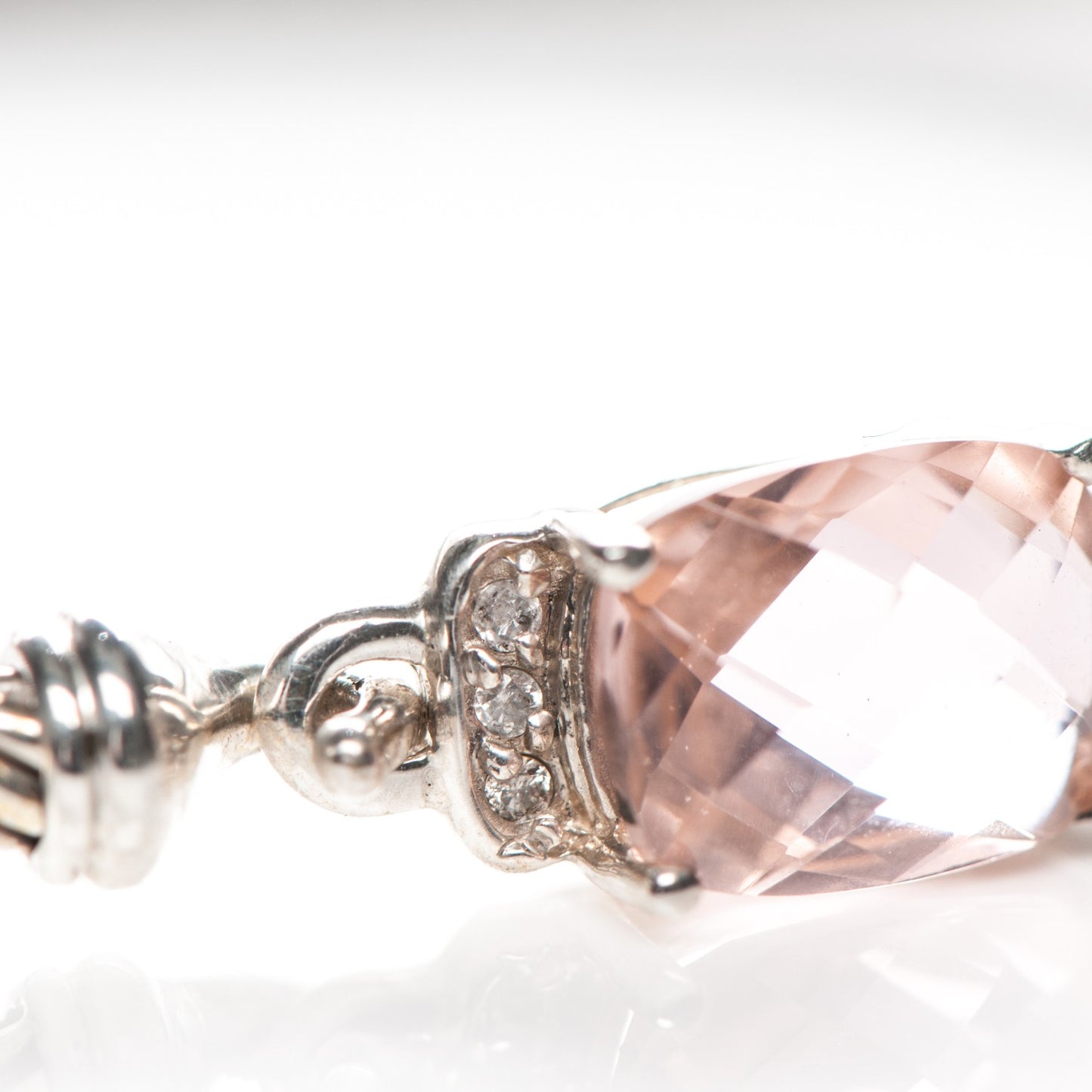 Sterling Silver Diamond Morganite 3mm Petite Wheaton Bracelet