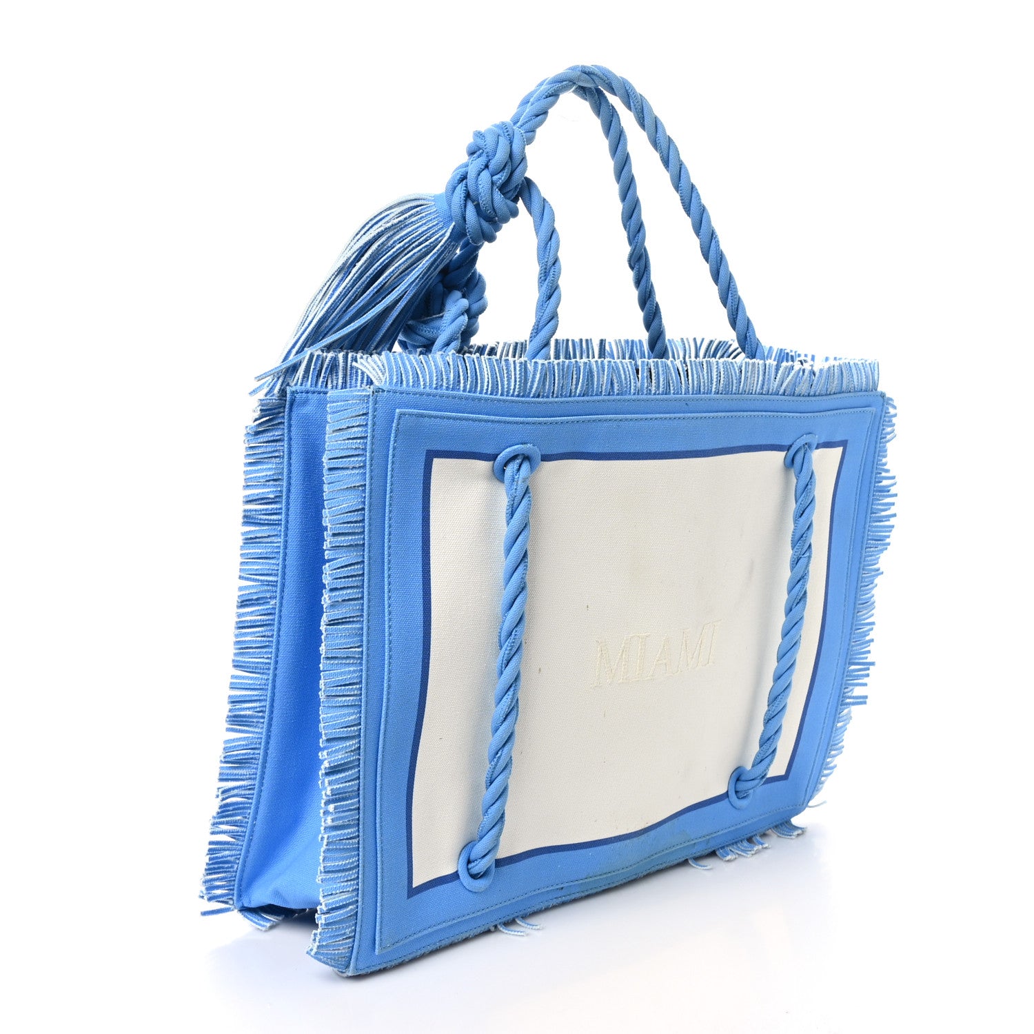 Valentino Garavani Ibiza Canvas Rope Fringe Miami Medium Tote Blue 4 of 11