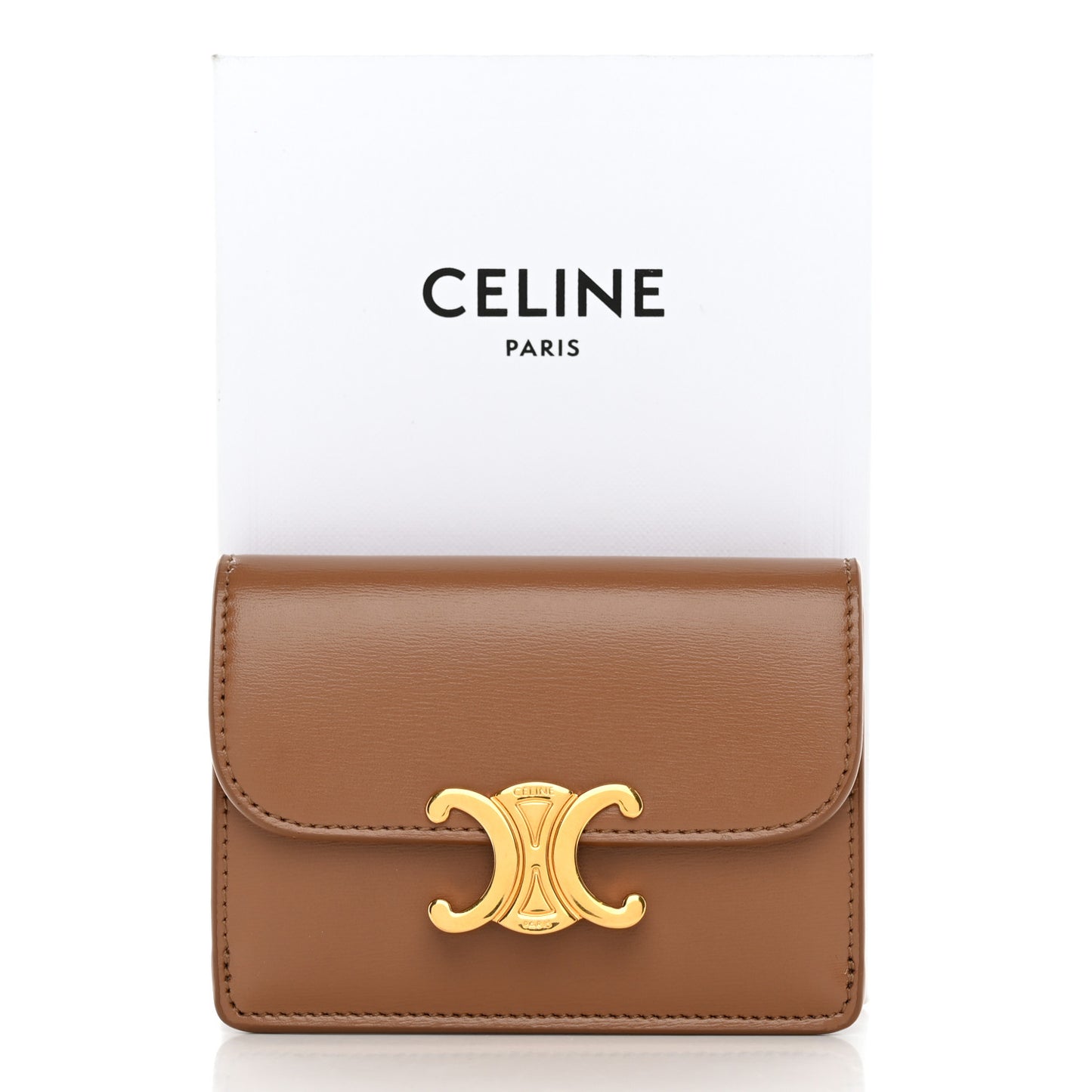 Shiny Calfskin Triomphe Flap Card Holder Bronze