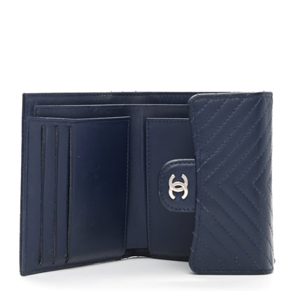 Chanel Caviar Chevron Quilted Compact Flap Wallet Navy 5 of 14