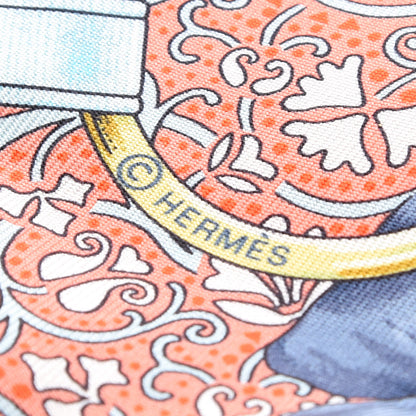 Hermes Silk Grand Manege Fleuri Twilly Orange Turquoise Gris 5 of 5