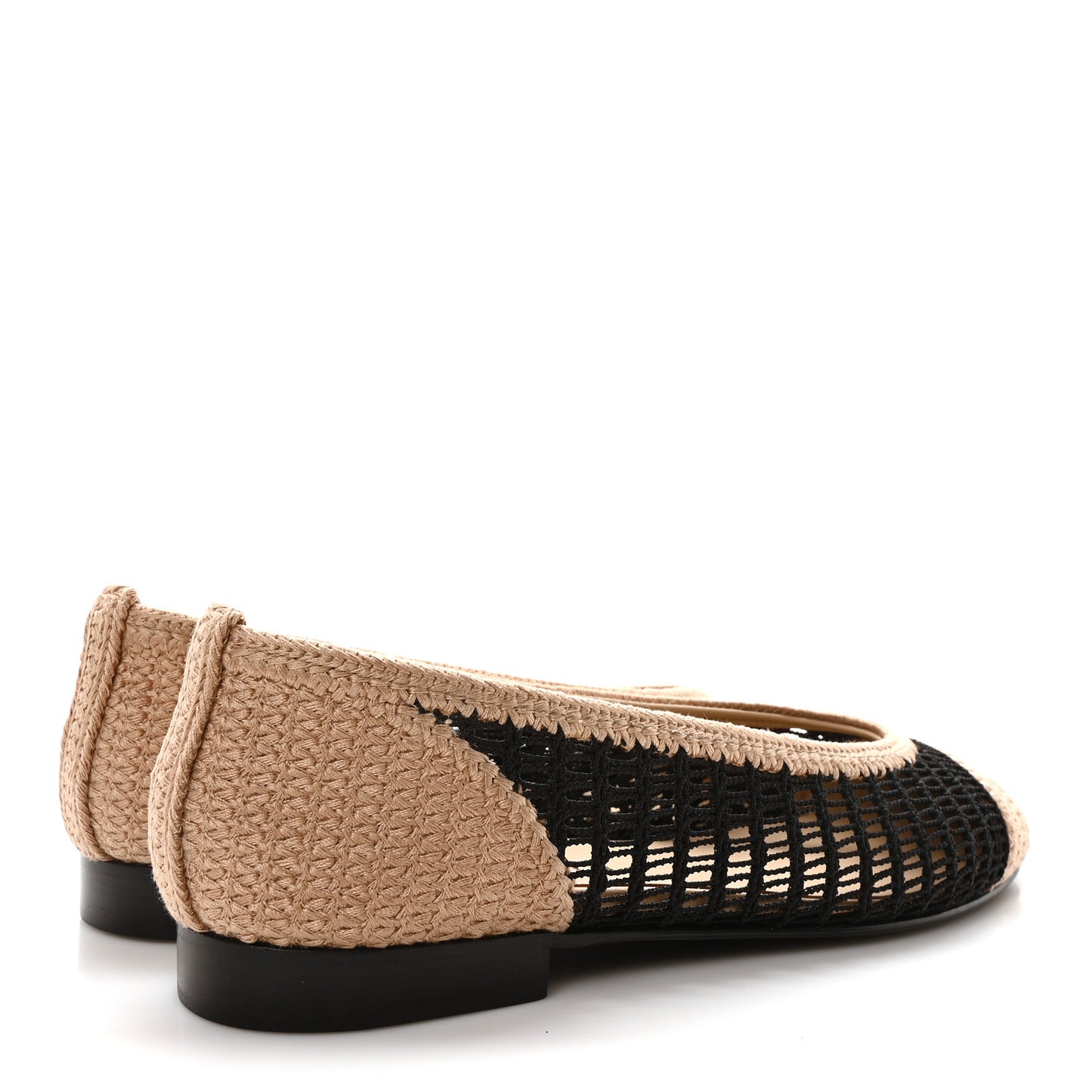 Raffia Cap Toe Ballerina Flats 37 Black Beige