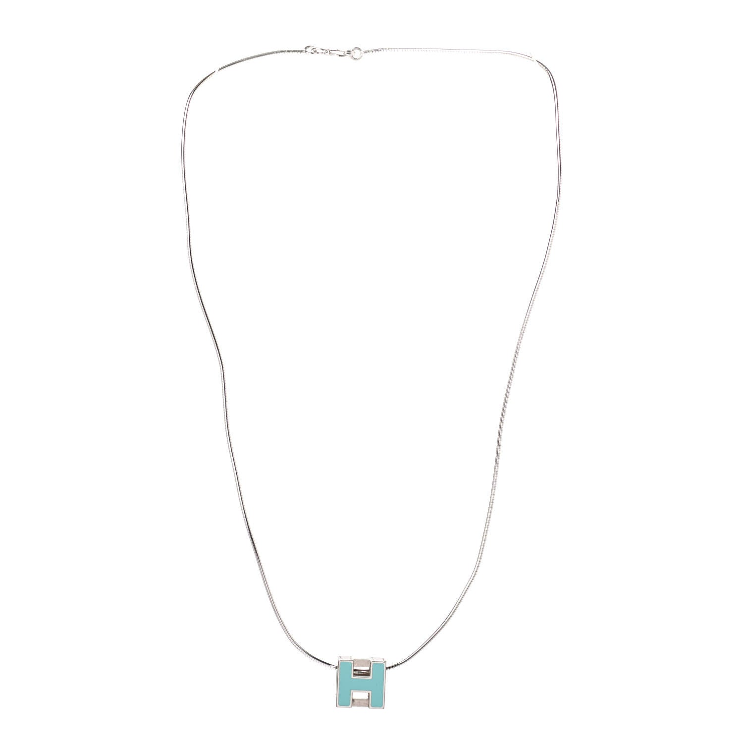Hermes Lacquered Cage d'H Pendant Necklace Bleu Atoll 2 of 3